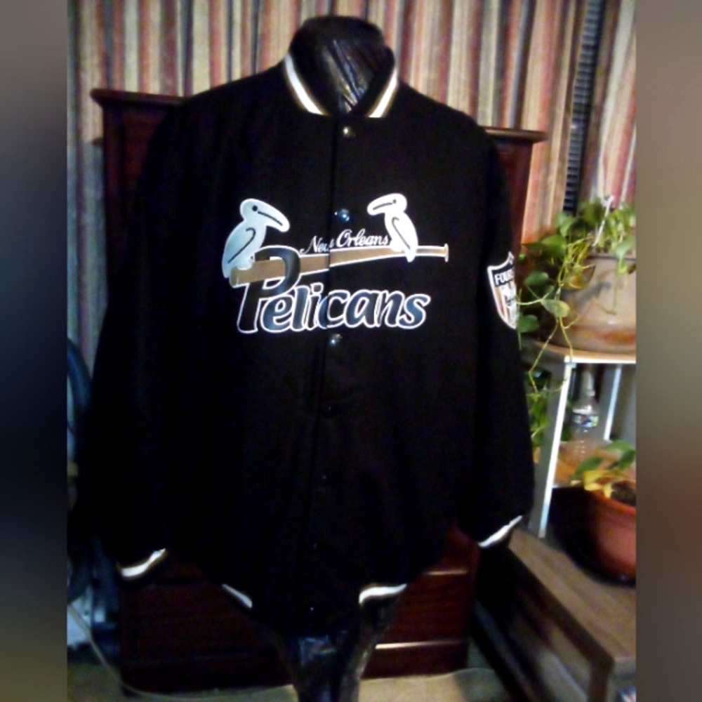 New Orleans Pelicans Negro League Baseball Wool Letterman Jacket Men's 5XLT Blk